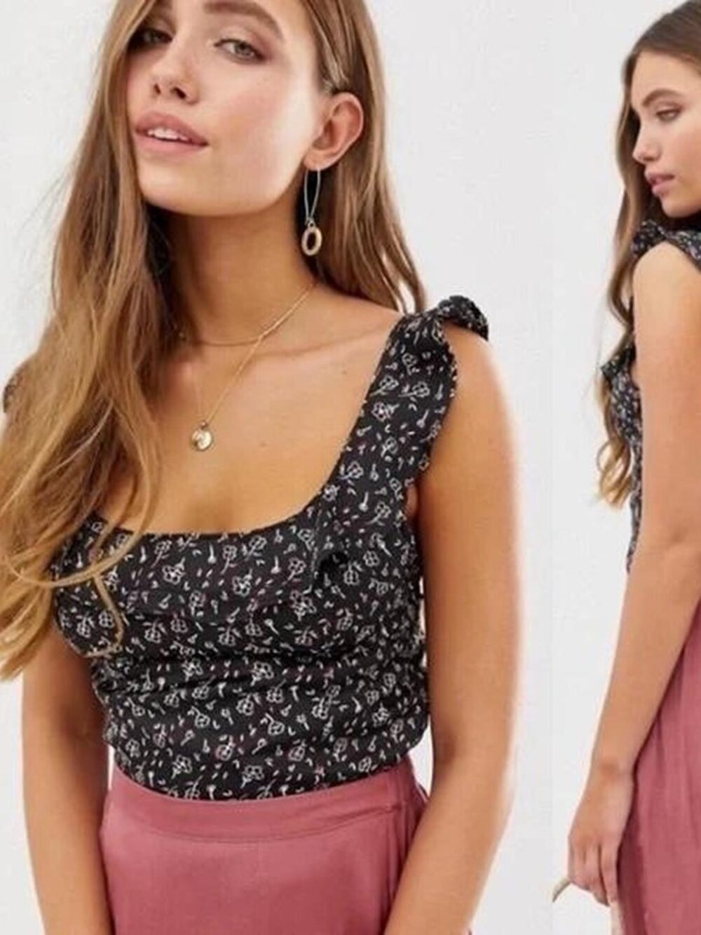Black floral crop top with red accents from free people size small